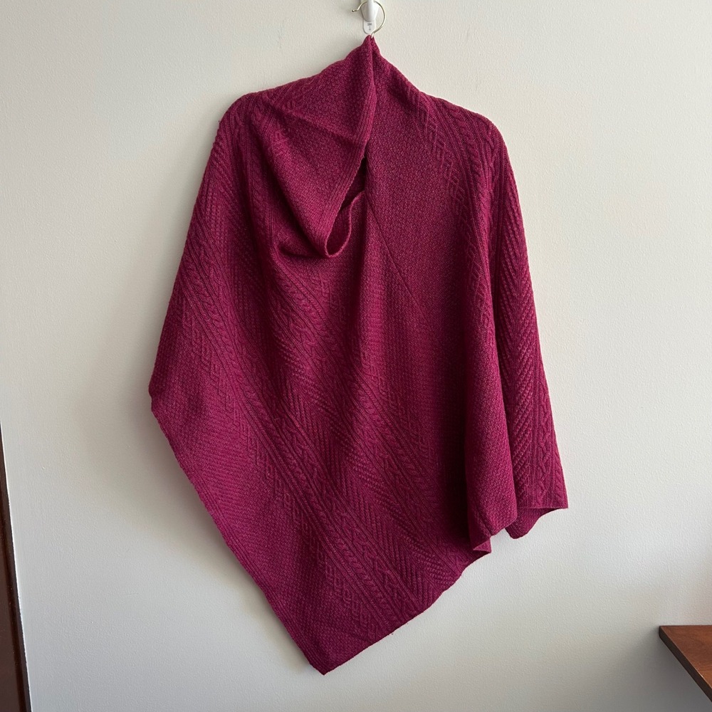 J. Jill Poncho Magenta One Size Wool Cashmere Cable Knit Asymmetrical Pullover
